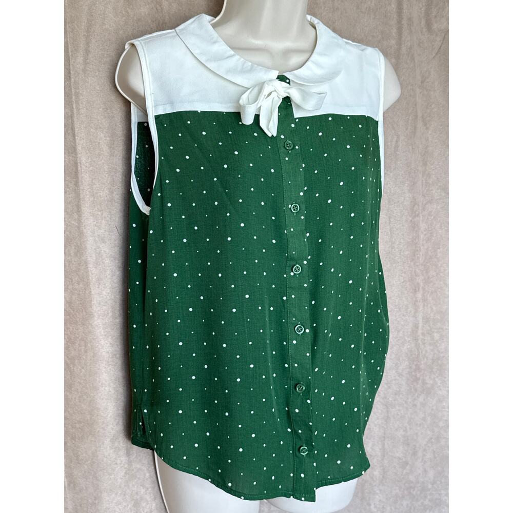 Unique Vintage Tulip B Green White Polka Dot Blouse L NWT - Picture 3 of 6